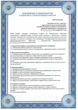 Приложение к свидетельству о допуске к строительным работам Румянцево СРО в строительстве
